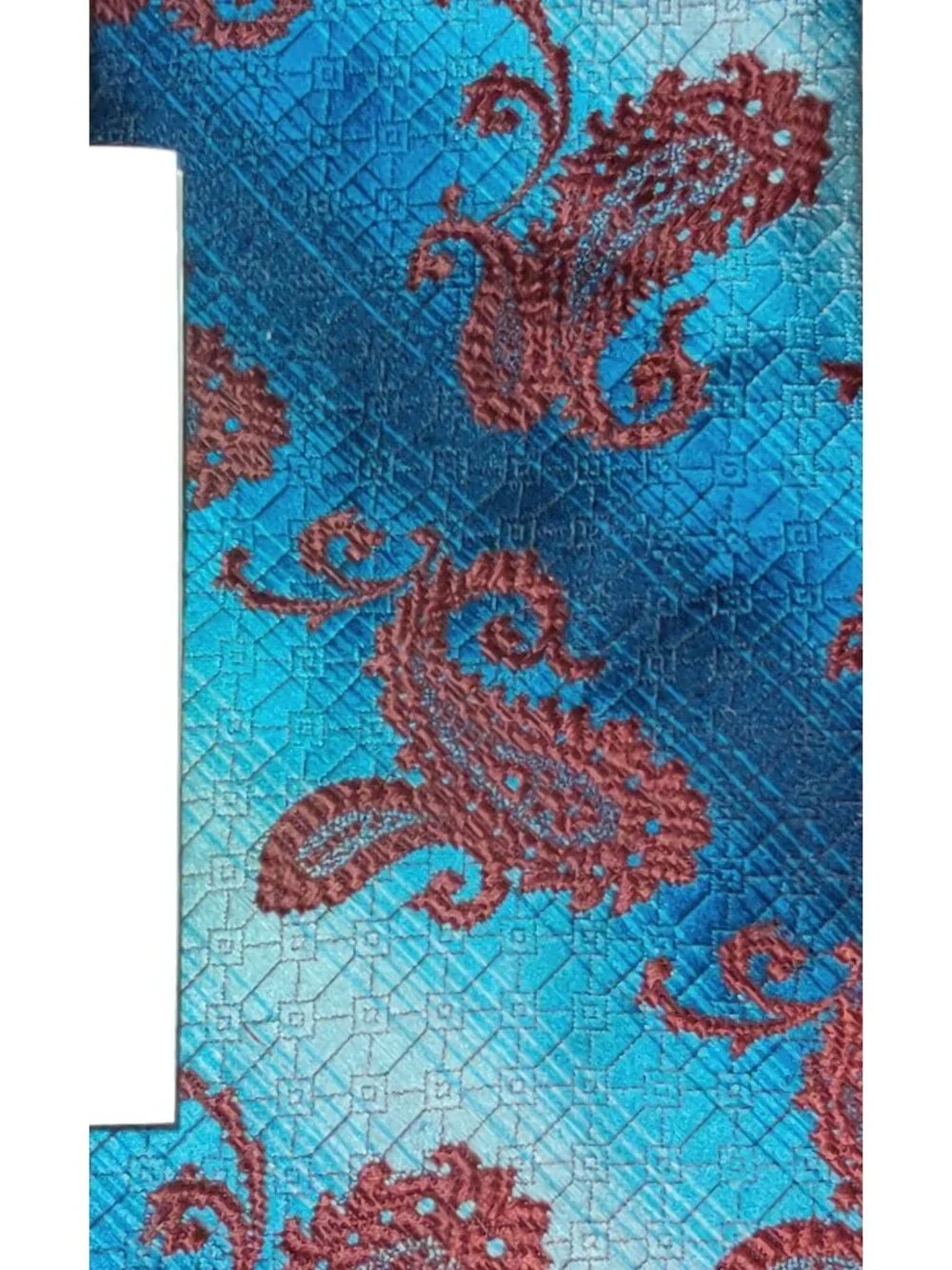 Brittania Necktie Vintage 1980s Blue Burgundy Paisley Geometric Wide Retro Tie